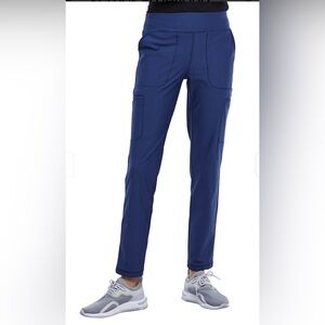 CHEROKEE FORM WOMENS MESH INSERT 4 - POCKET TAPERED LEG SCRUB PANTS NAVY 2XL